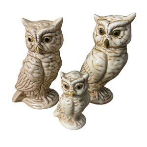 Vintage 1970's Ceramic Owl Family Figurines Hand Painted‎